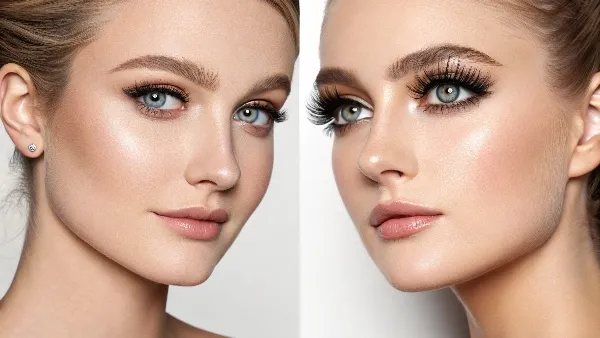 Before and after false eyelashes